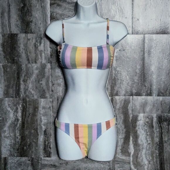 Fun Xhilaration Two Piece Swim Suit Bikini Color Block Ribbed Striped Size Small - Picture 1 of 12
